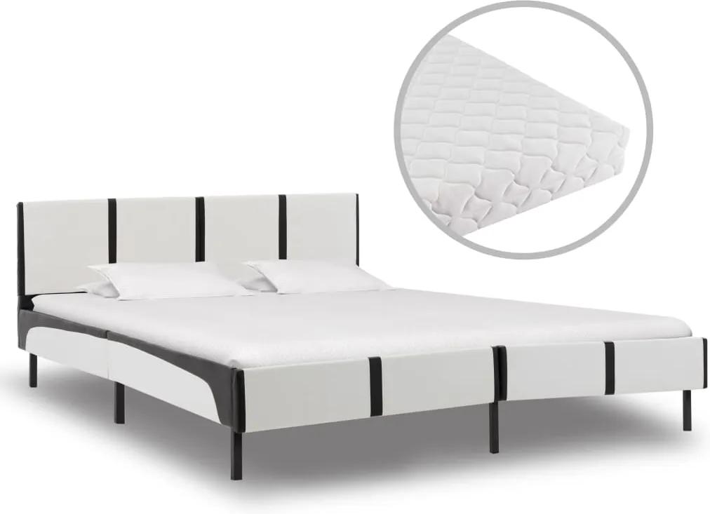 Bed met matras kunstleer wit en zwart 180x200 cm