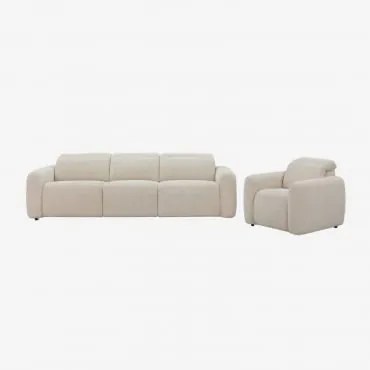 Woonkamerset Met Elektrische 3-zits Relaxbank En Gestoffeerde Fauteuil Peggy Bouclé Beige - Sklum