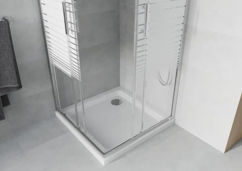 Mexen Rio vierkante douchecabine 90 x 90 cm, witte strepen, chroom + platte douchebak, wit - 860-090-090-01-20-4010