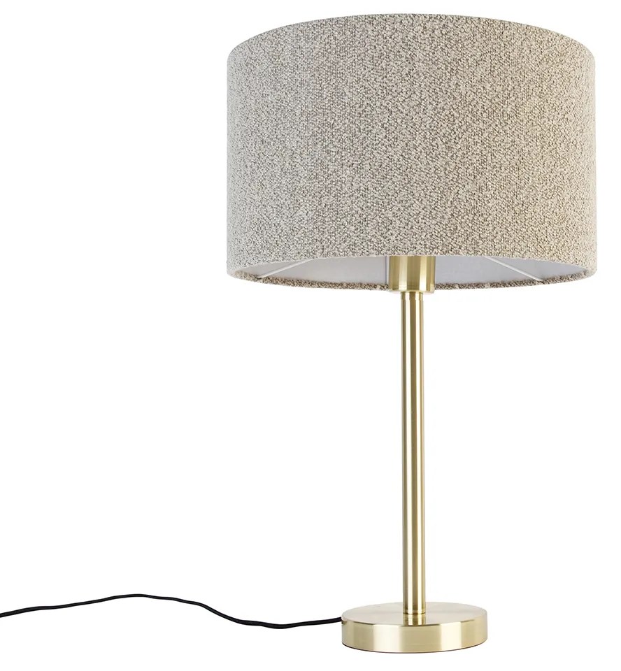 Klassieke tafellamp messing met boucle kap taupe 35 cm - Simplo Design E27 rond Binnenverlichting Lamp