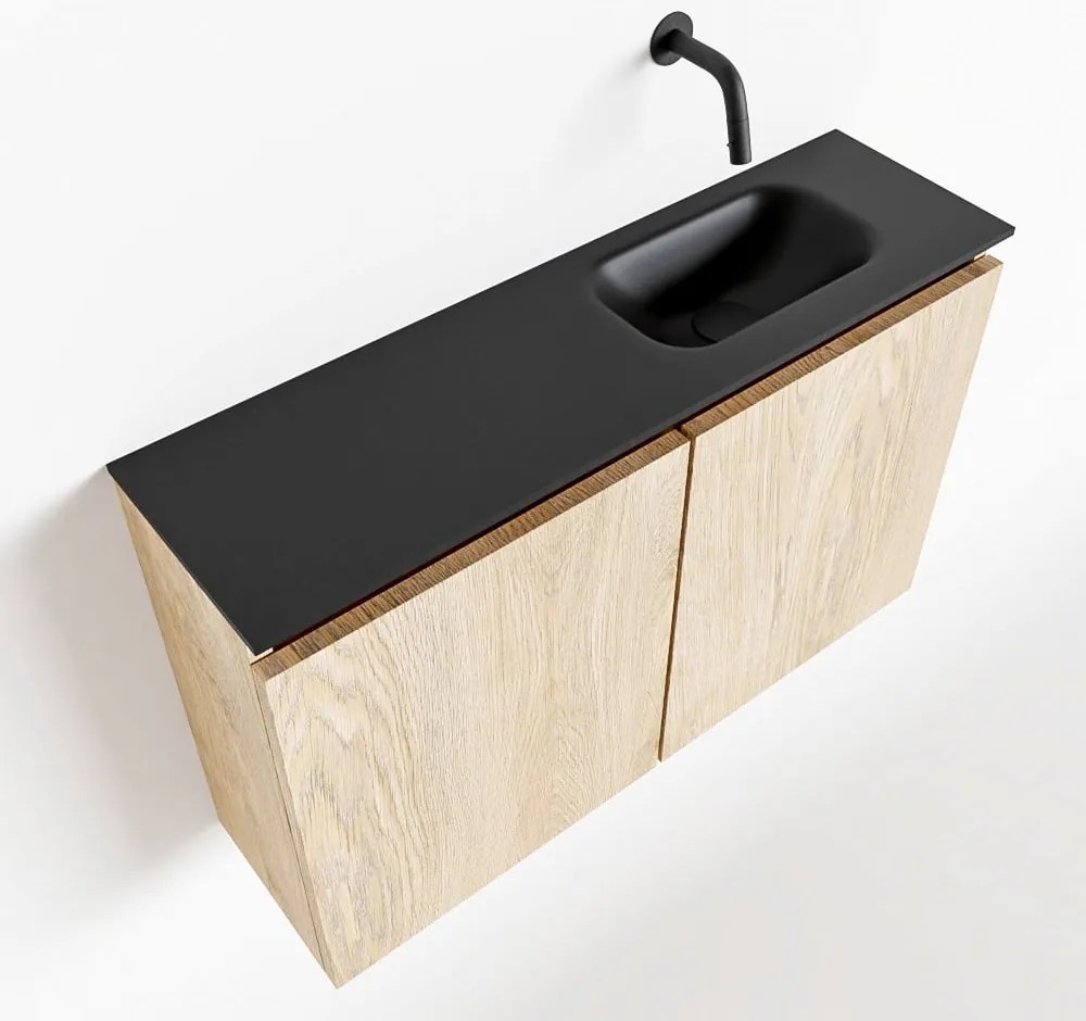 Mondiaz Ture 80cm toiletmeubel washed oak met wastafel urban rechts geen kraangat