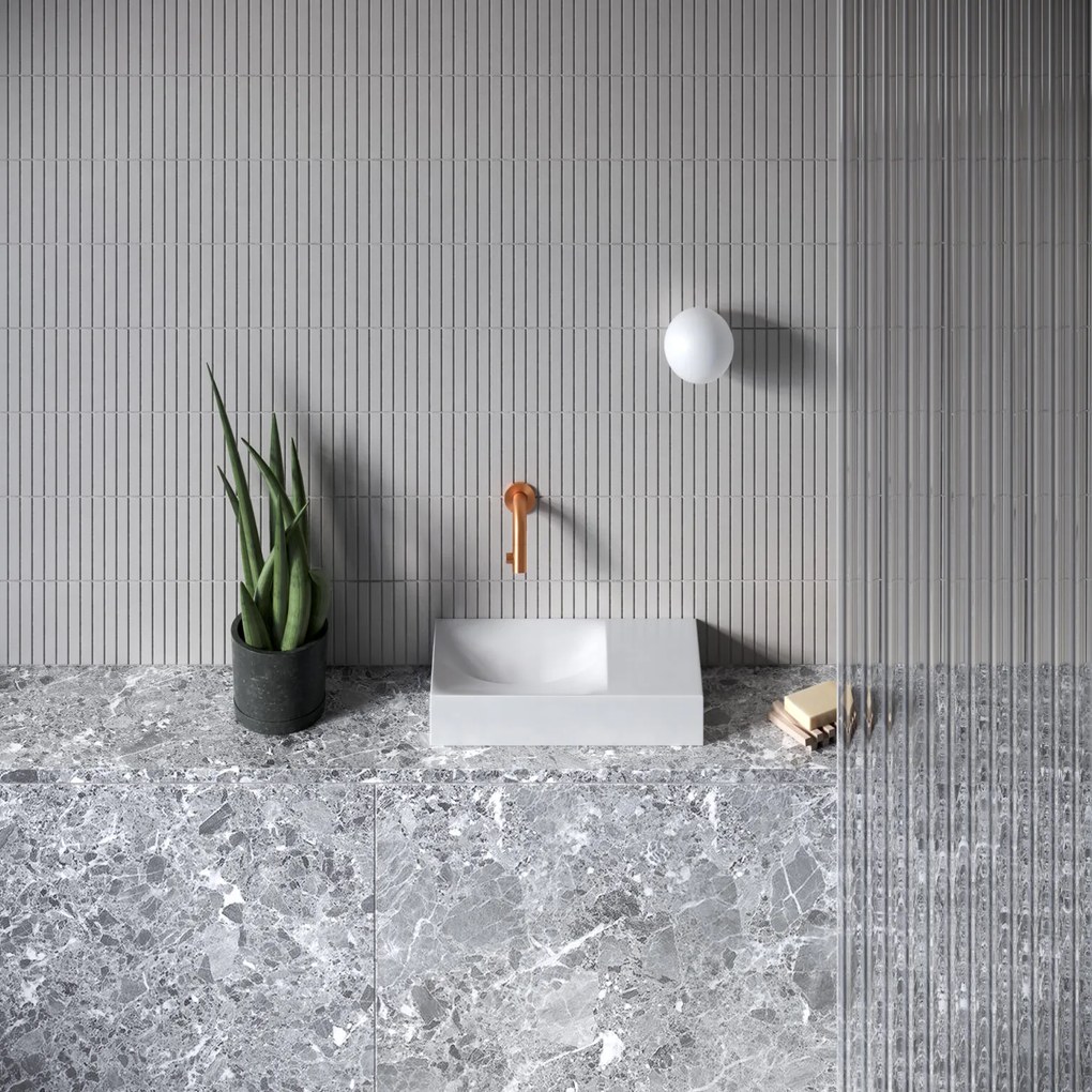 Clou Vale fontein solid surface 38cm zonder kraangat rechts wit mat
