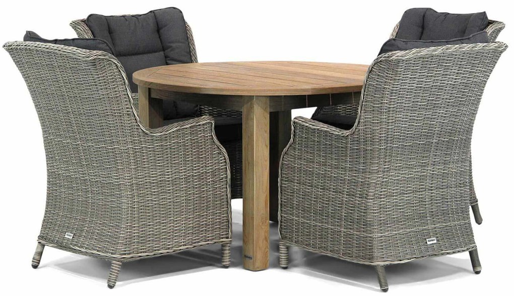 Tuinset Ronde Tuintafel 4 personen 120 cm Wicker Grijs Garden Collections Aberdeen/Brighton