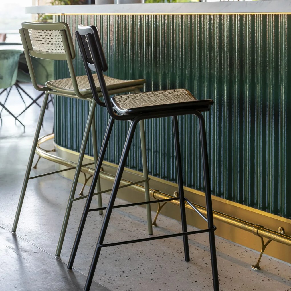 Zuiver Jort Hoge Retro Barkruk Met Rotan Groen