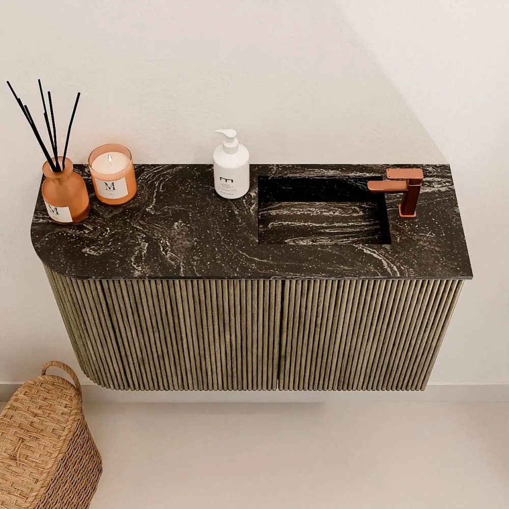 Mondiaz Joya DLux 70cm toiletmeubel ronding links dusk met wastafel faye rechts 1 kraangat lava