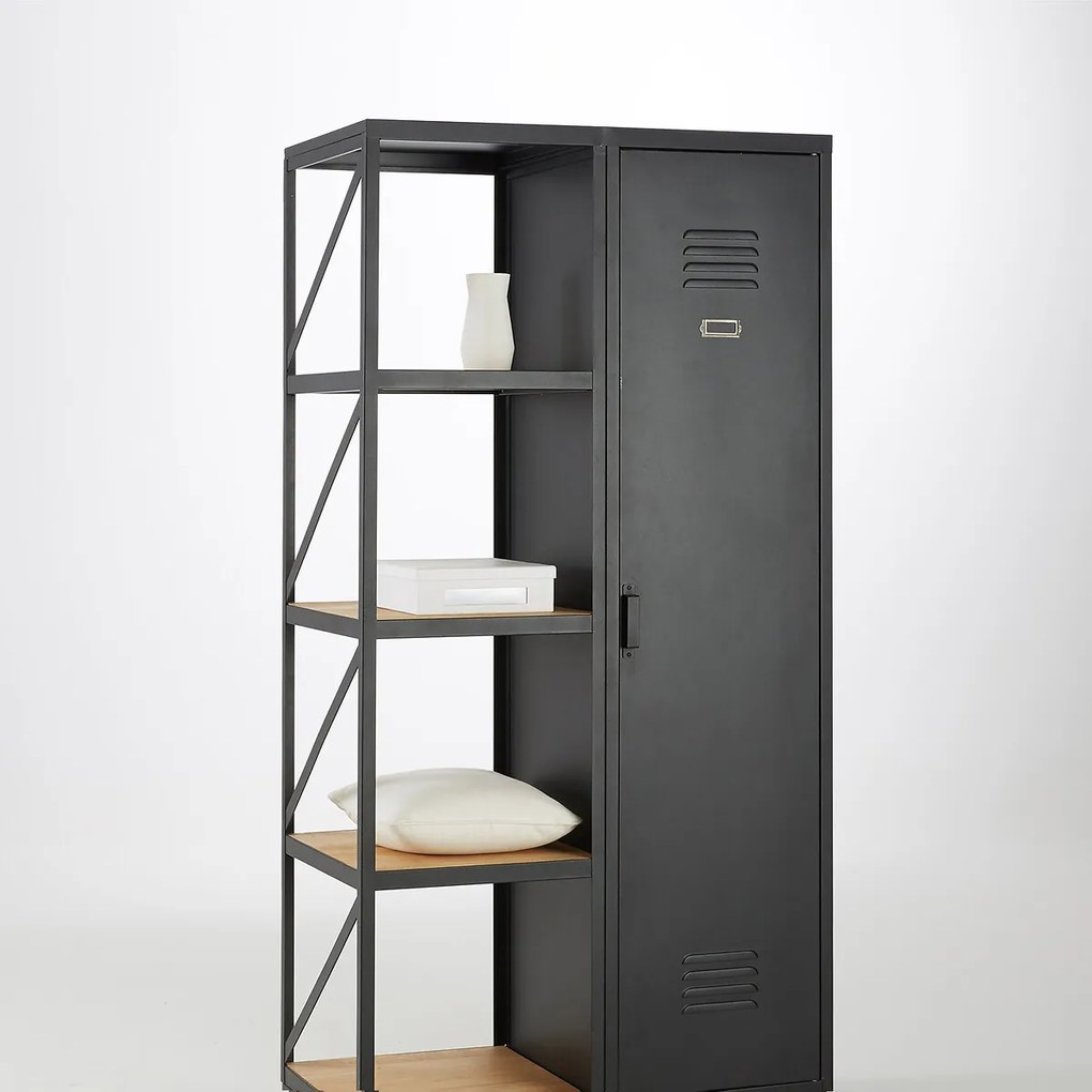 Etagère-kast 1 deur, staal en geolied grenen, Hiba