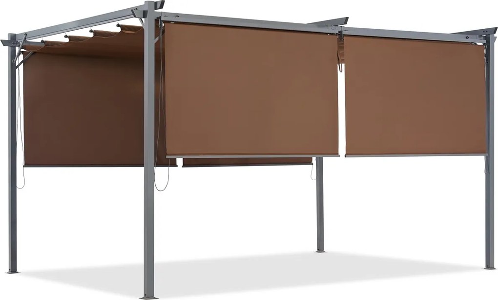 Bruine terraspergola met rolluiken La Palma 3x3 Tuinpunt