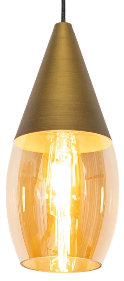 Moderne hanglamp goud met amber glas - Drop