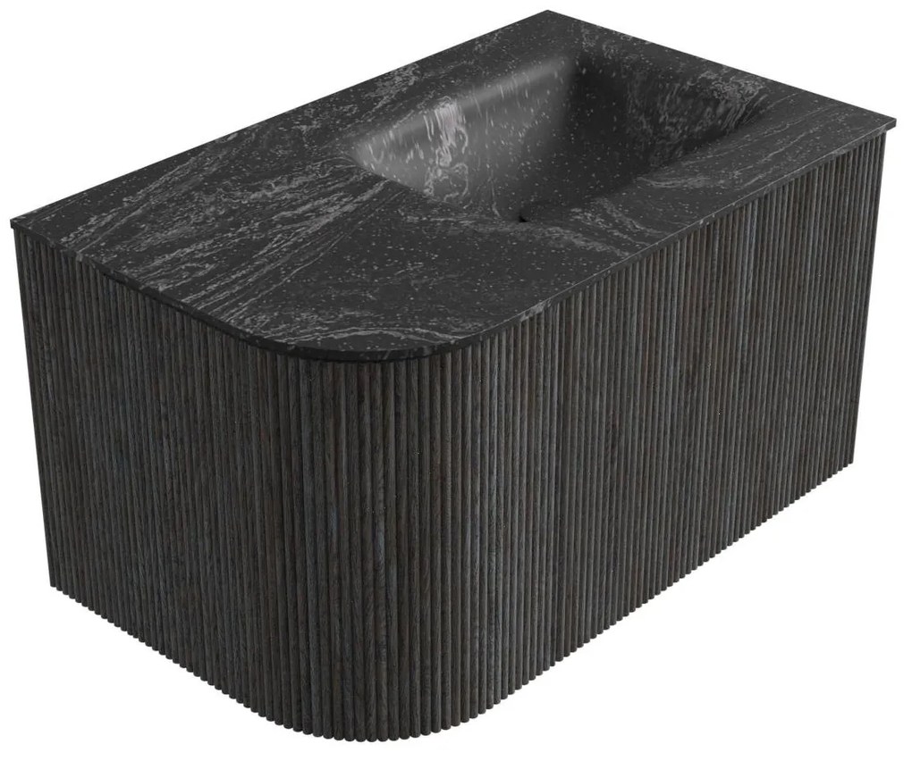 Mondiaz Kurve-dlux 75cm badmeubel ronding links shadow met 1 lade en deur en wastafel grunne rechts zonder kraangat lava