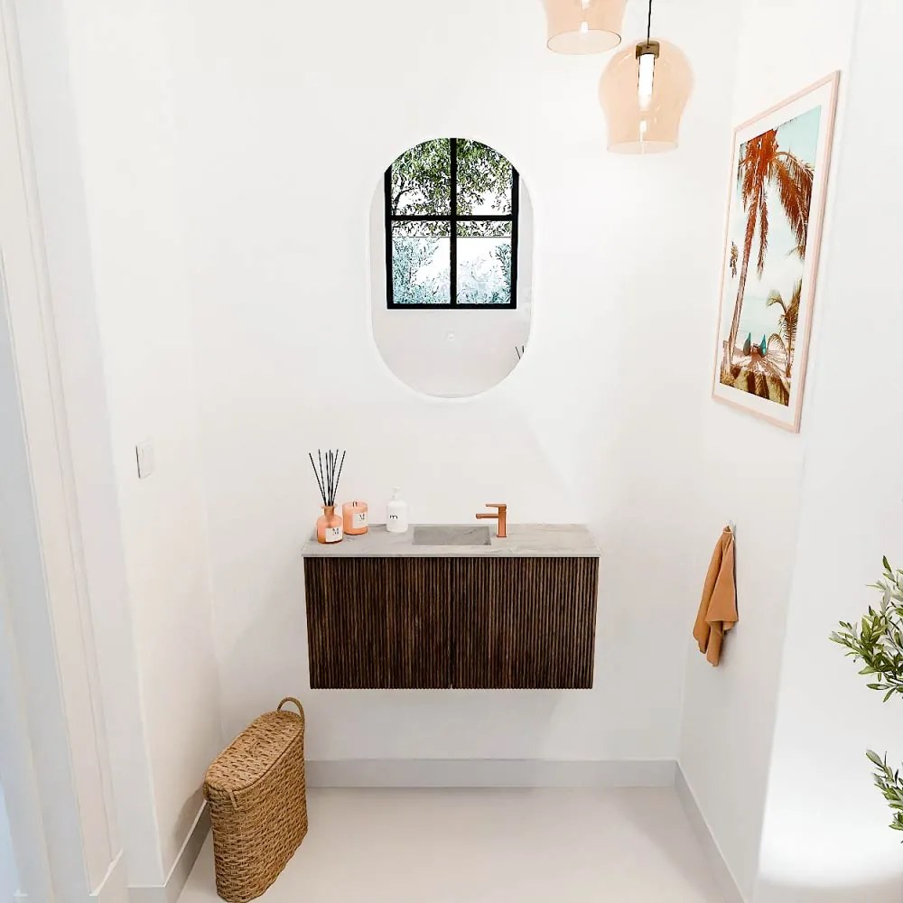 Mondiaz Joya DLux 80cm toiletmeubel walnut met wastafel faye midden 1 kraangat glace