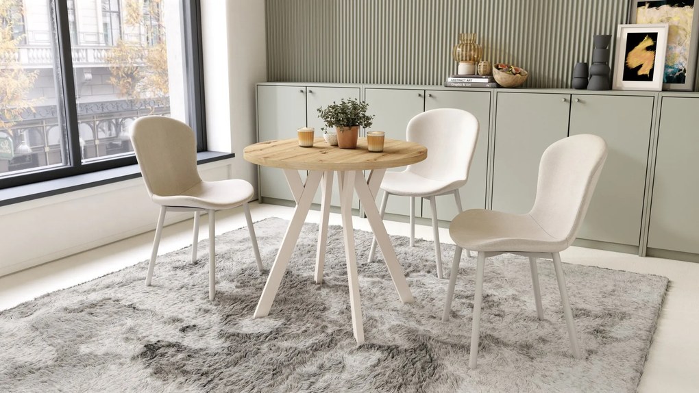 ALMO 80 Eiken Artisan / beige poten – ronde tafel met Y-poten, loft/industrieel voor keuken, woonkamer en eetkamer