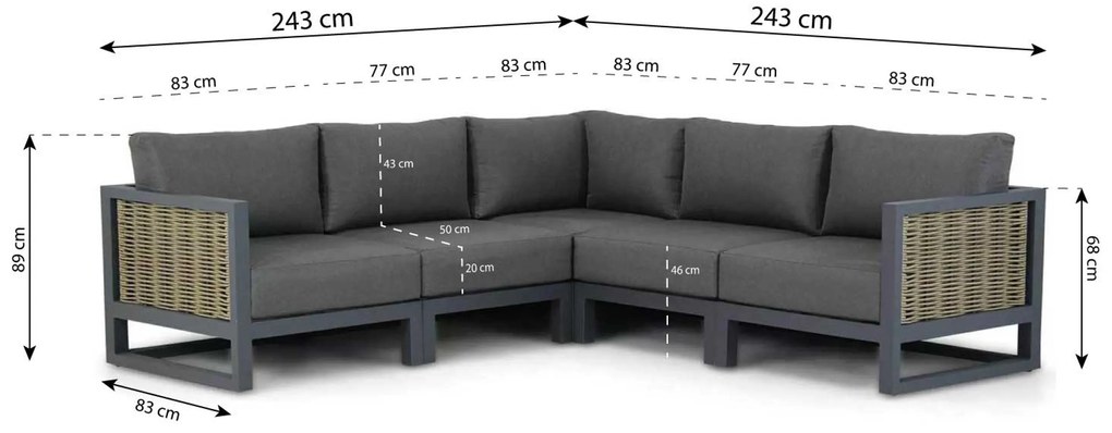 Hoek loungeset 5 personen Aluminium/wicker Grijs Santika Furniture Santika