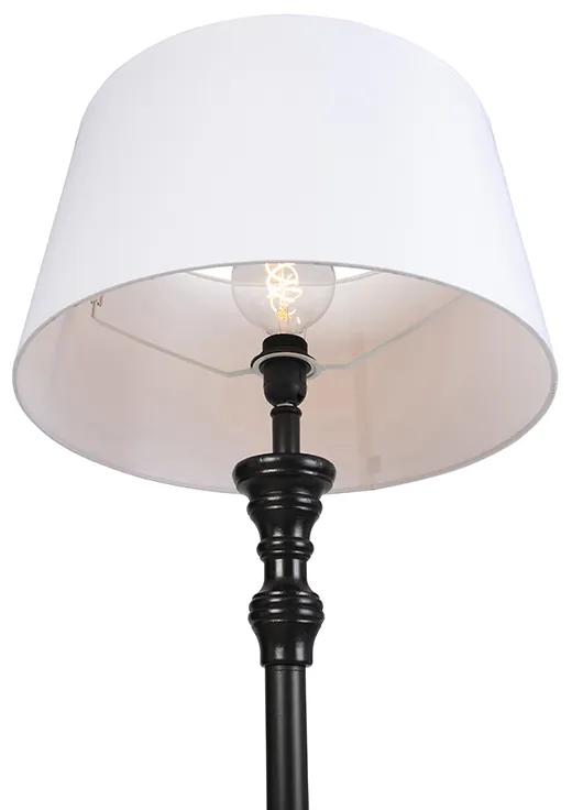 Stoffen Vloerlamp zwart met linnen kap wit 45cm - Classico Klassiek / Antiek, Landelijk / Rustiek E27 rond Binnenverlichting Lamp