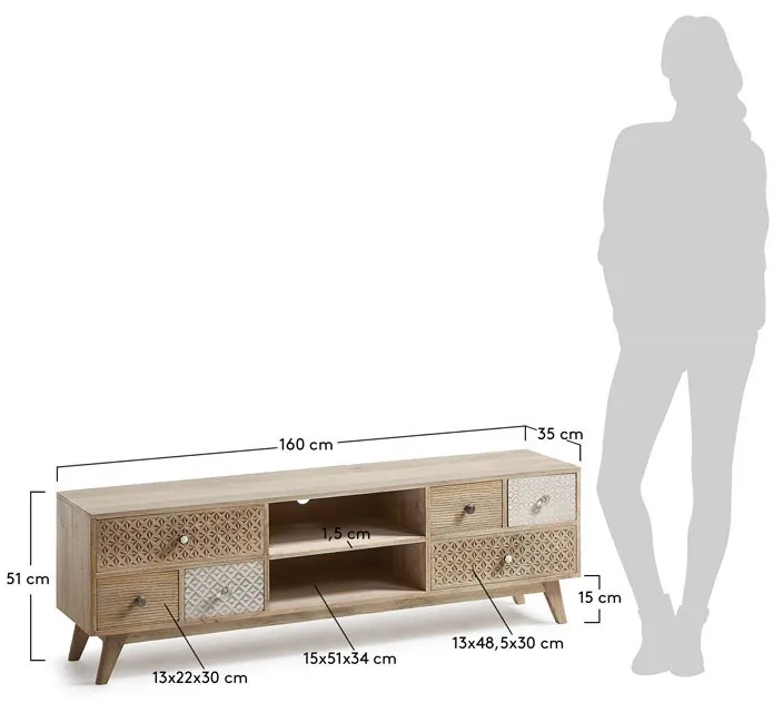 Kave Home Hoob Houten Tv-meubel Retro - 160x35x51cm.