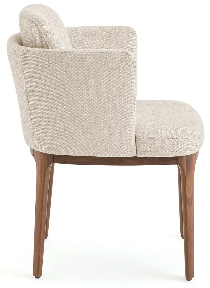 Tafel fauteuil met walnoten poten en Jabote gevlochten stof