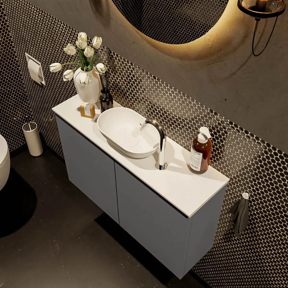 Mondiaz Fowy toiletmeubel 80cm dark grey met witte waskom midden en kraangat