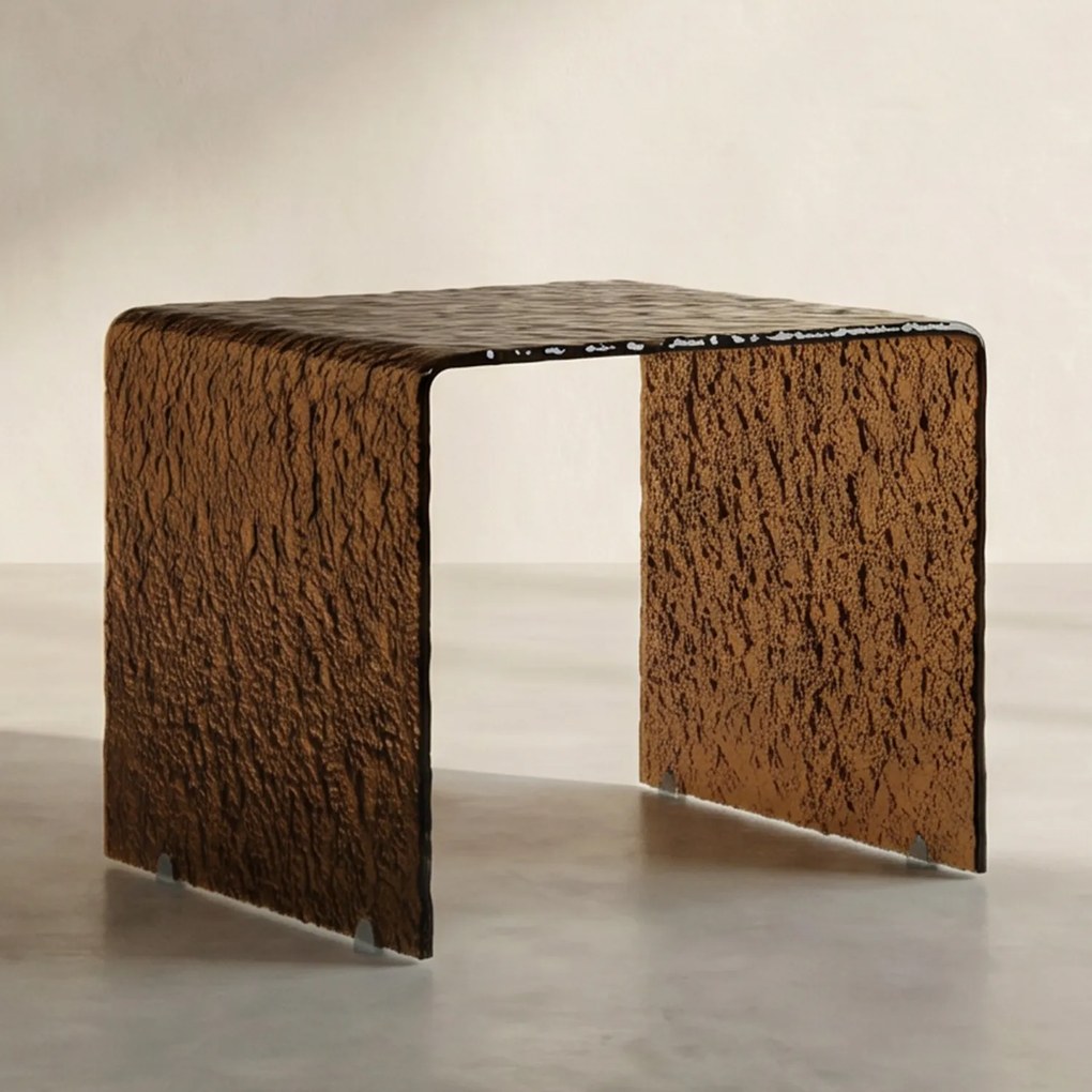 Glazen Bijzettafel Retro Bruin - 50 X 45cm.