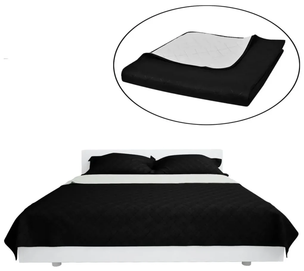 vidaXL Bedsprei gewatteerd dubbelzijdig 170x210 cm zwart/wit