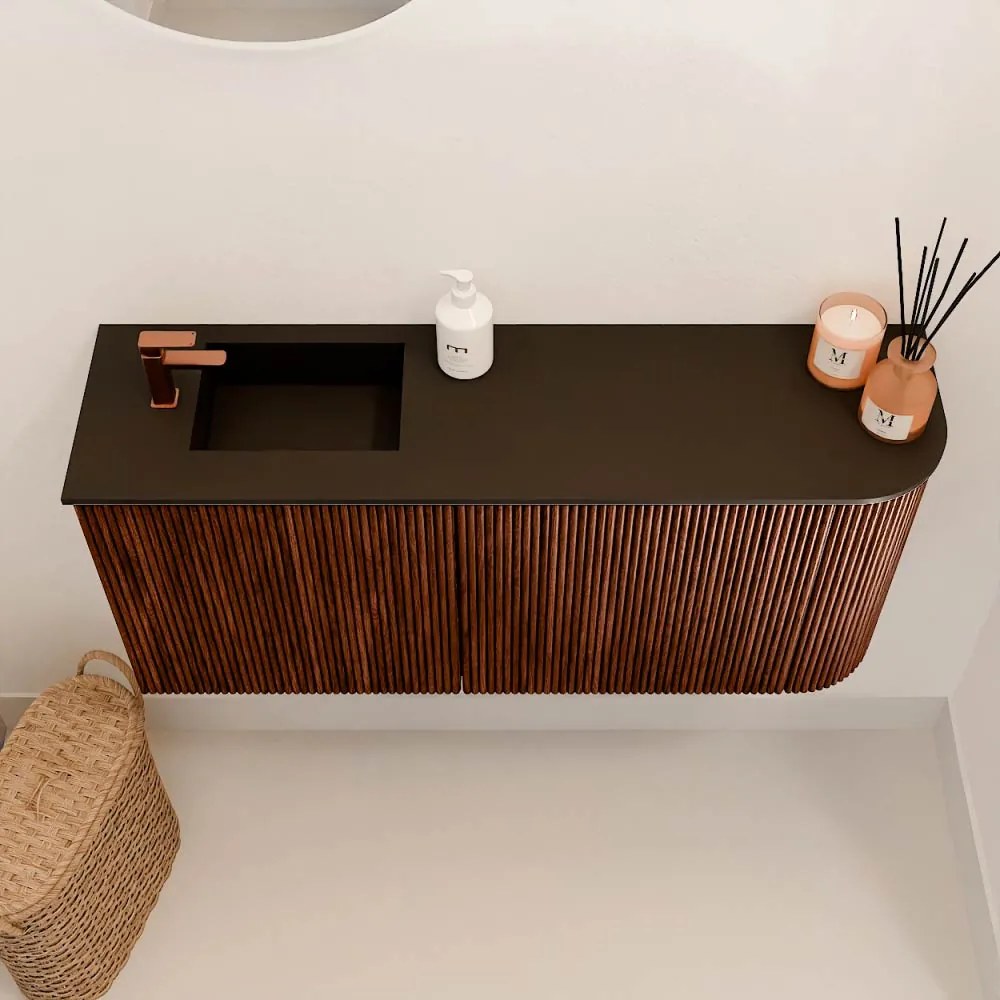 Mondiaz Joya 90cm toiletmeubel ronding rechts ruby met wastafel faye links 1 kraangat urban