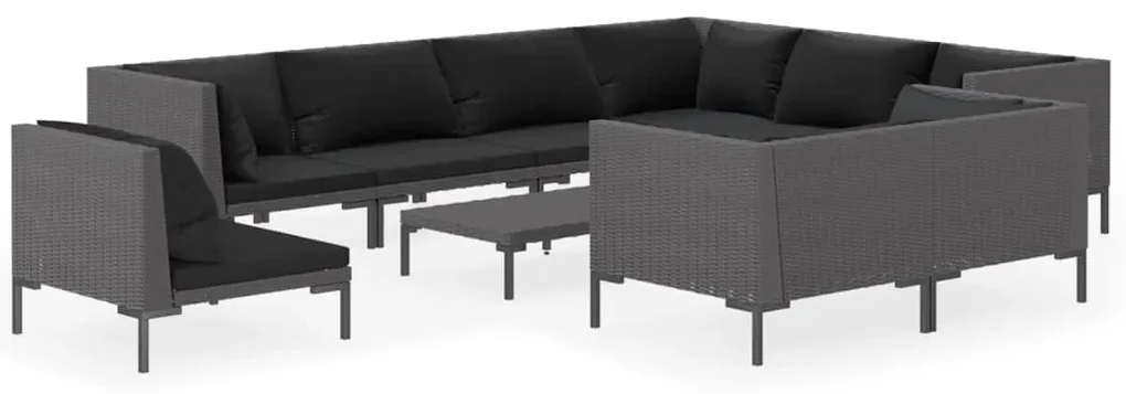 vidaXL 10-delige Loungeset met kussens poly rattan donkergrijs