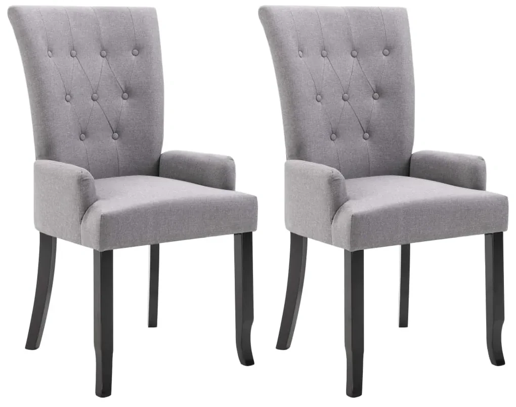 vidaXL Eetkamerstoelen 2 st met armleuningen stof lichtgrijs