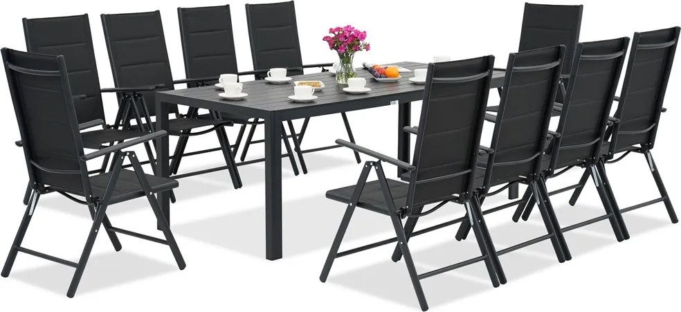 Aluminium polywood tuinmeubelen met grote Verona tafel voor 10 personen Garden Point zwart