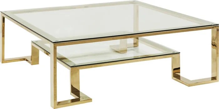 Gouden Salontafel Met Glas - 120 X 120cm.
