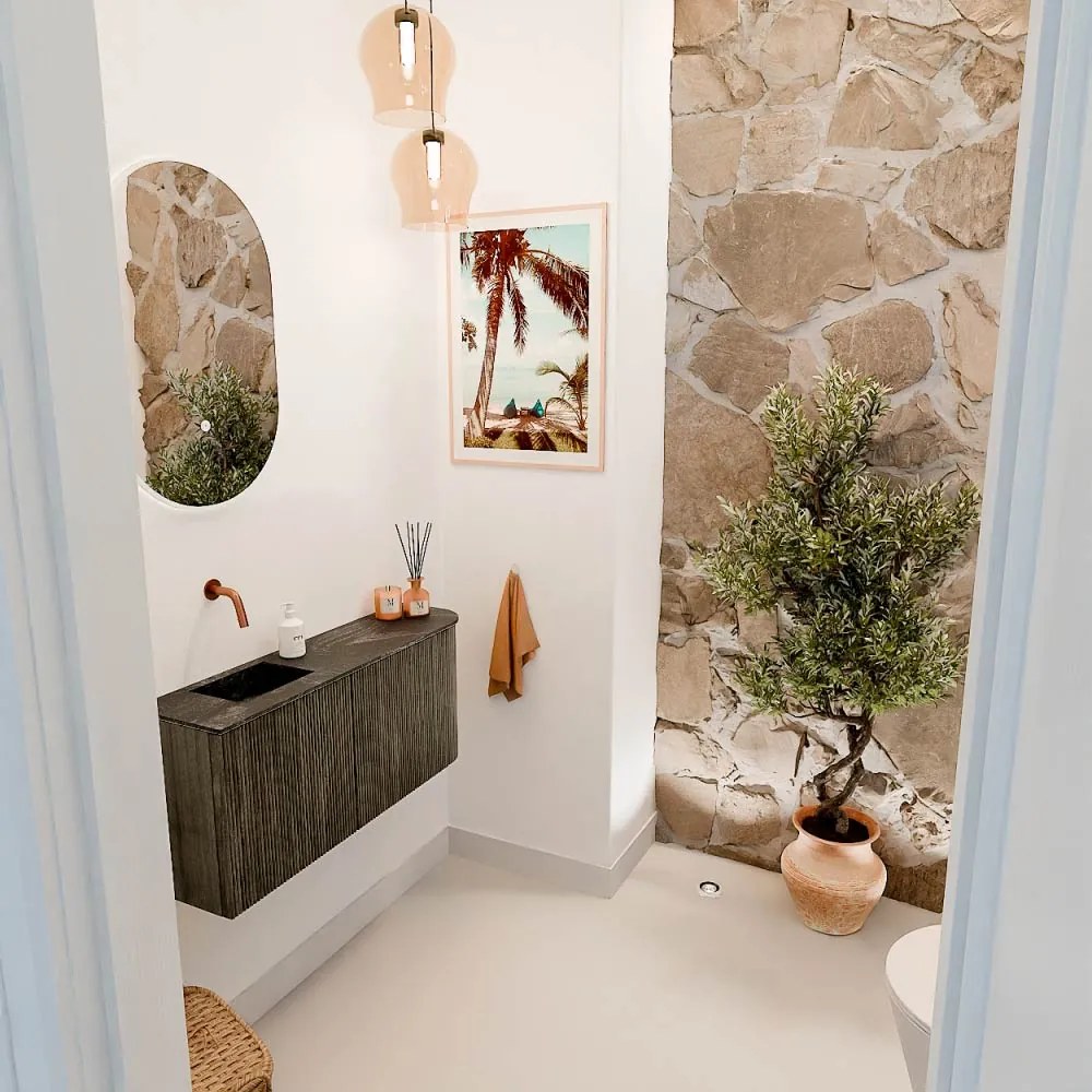 Mondiaz Joya DLux 90cm toiletmeubel ronding rechts shadow met wastafel faye links zonder kraangat lava