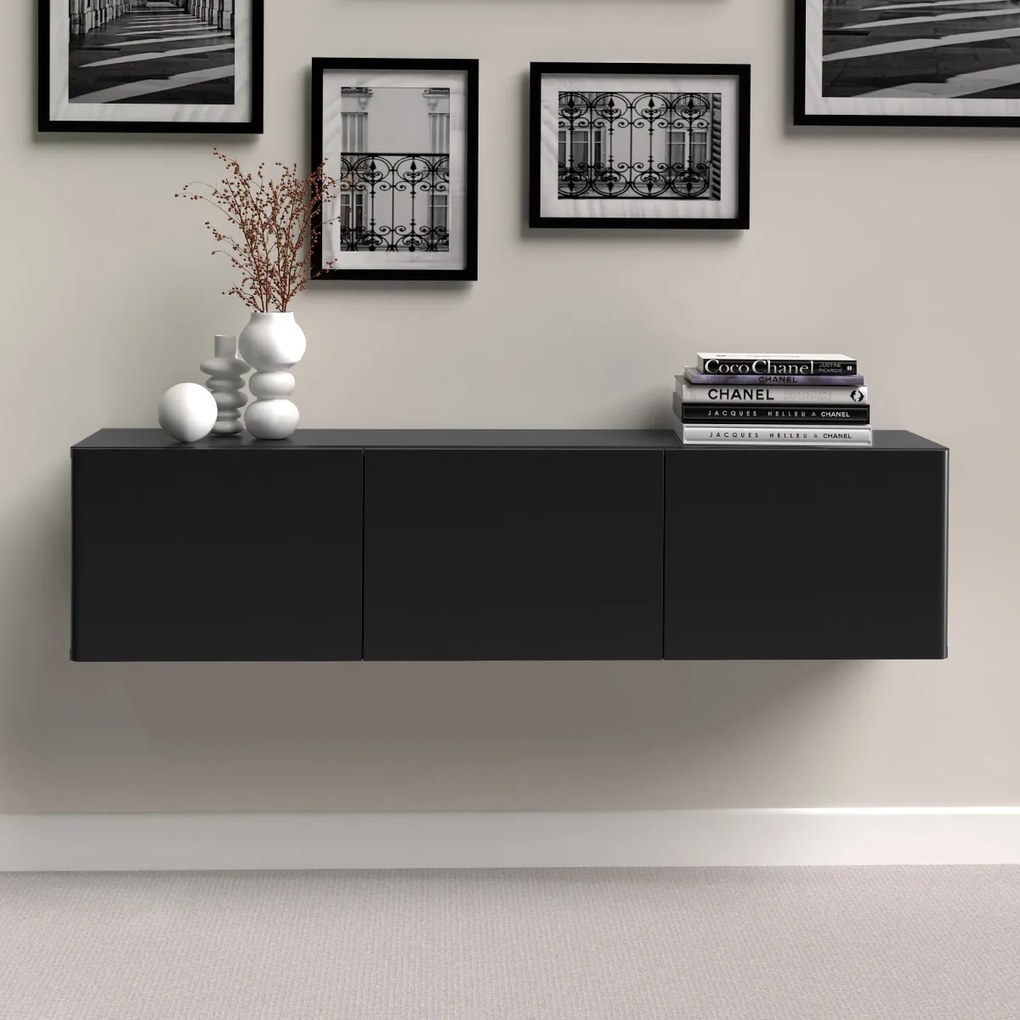 Hangend Tv-meubel Zwart 146 Cm - 146x35.5x35cm.