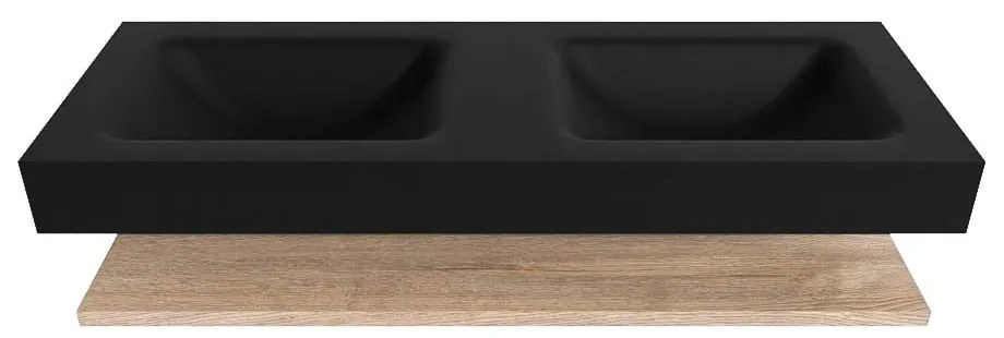 Zaro Alan badmeubel 130cm met planchet washed oak en vrijhangende wastafel cloud dubbel 2 kraangaten urban