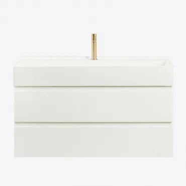 Ona Zwevend Badkamermeubelset Van Hout En Essenfineer Met Geïntegreerde Wastafel Wit & Spiegelloze & Goud ↑20 Cm Met - Sklum