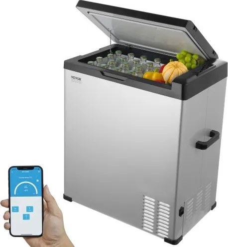 VEVOR Autokoelkast, 12-volt autokoelkast, draagbare 70-liter vriezer met één temperatuurzone, instelbaar temperatuurbereik van -4℉ tot 68℉, 12/24V DC en 100-240V AC compressor koeler voor buiten, kamperen en camperen
