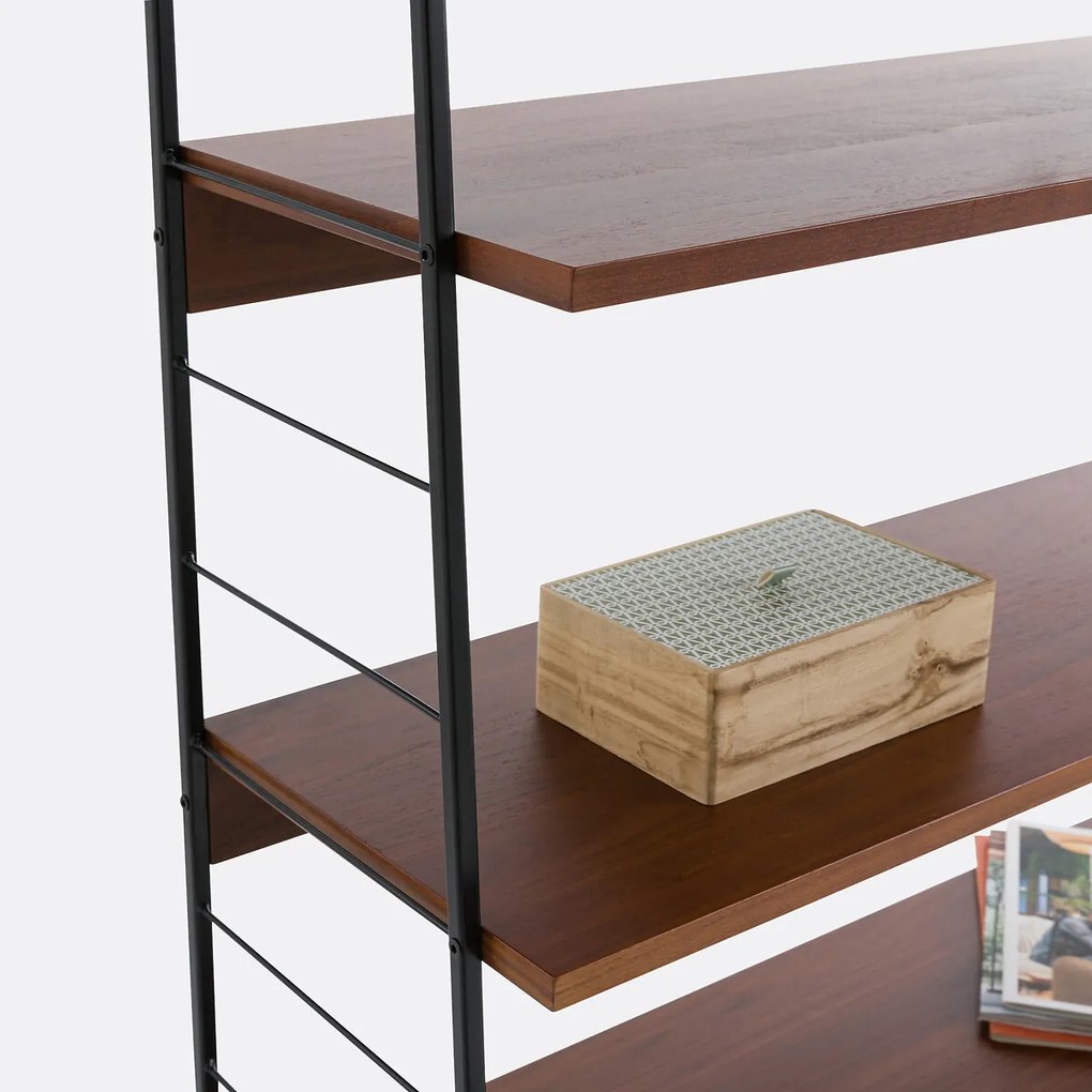 Boekenkast, staal en walnootfineer, 220 cm hoog, WATFORD