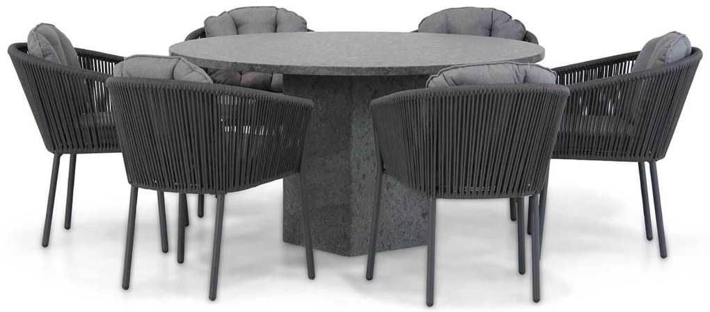 Tuinset Ronde Tuintafel 6 personen 140 cm Rope Grijs Santika Furniture Santika