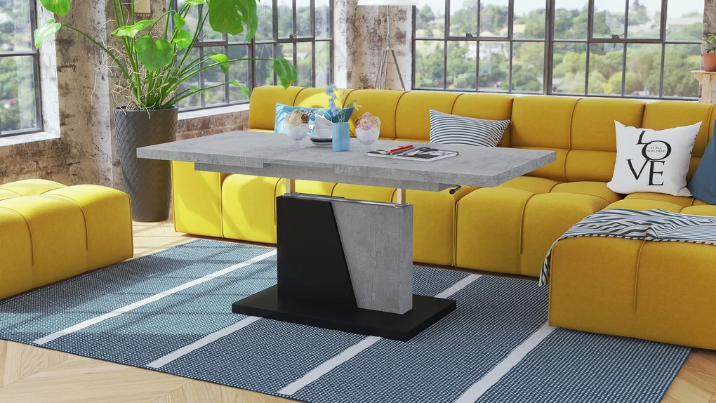 Mazzoni GRAND NOIR beton / zwart, uitschuifbare tafel