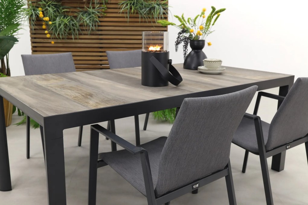 Lima/Kings 4-persoons stapelbare dining tuinset 180x100 cm. - Antraciet