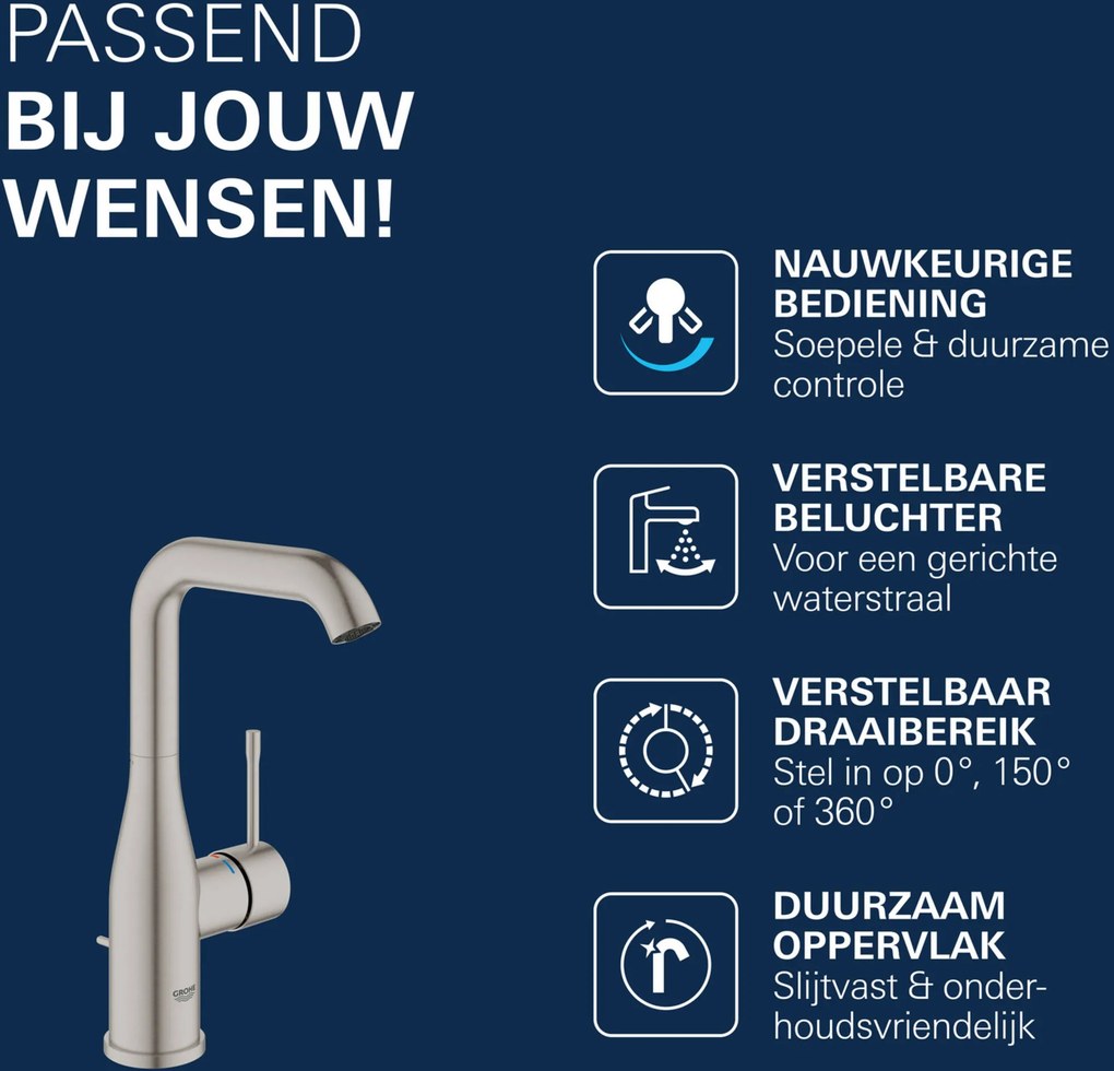 Grohe Essence New 1-gats wastafelkraan Supersteel