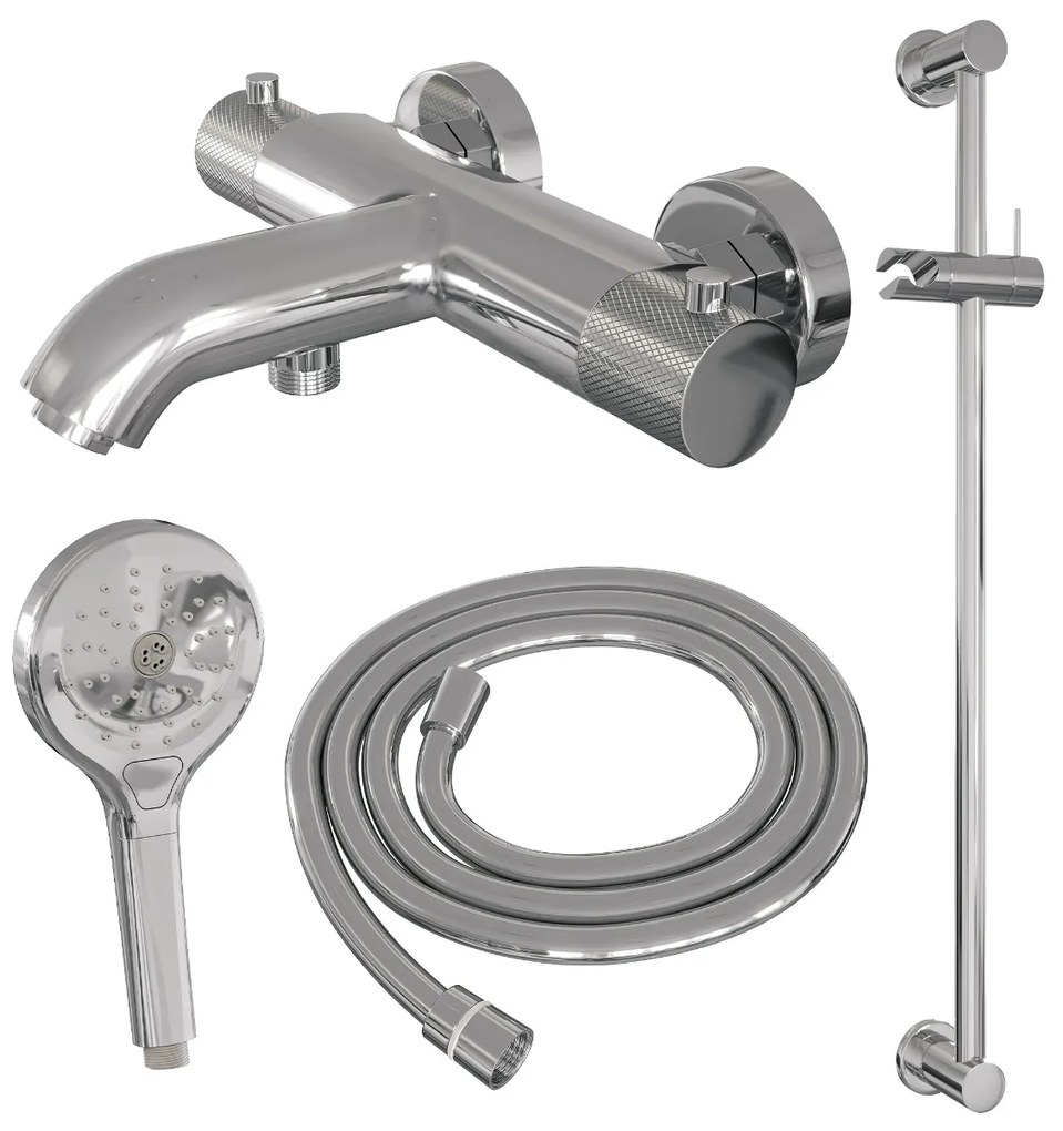 Brauer Chrome Carving thermostatische badkraan met glijstang en 3 standen handdouche chroom