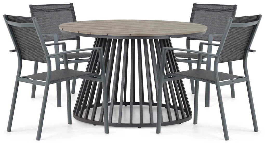 Tuinset Ronde Tuintafel 4 personen 125 cm Aluminium Grijs Lifestyle Garden Furniture Sella/Sorrento