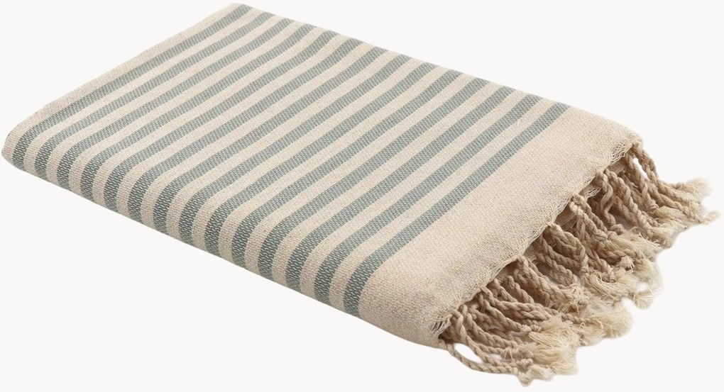 Katoenen hammamdoek Hossegor met streeppatroon en franjes