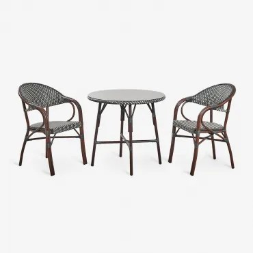 Brielle Bistroset Van Ronde Tafel 80 Cm En 2 Stapelbare Aluminium Tuinstoelen Met Armleuningen Grijs – Grafiet - Gardenia Wit - Sklum