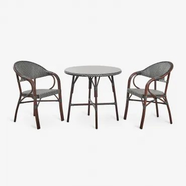 Set Ronde Tafel Ø80 Cm En 2 Stapelbare Tuinstoelen Met Aluminium Armleuningen Brielle Bistro Grijs – Grafiet - Sklum