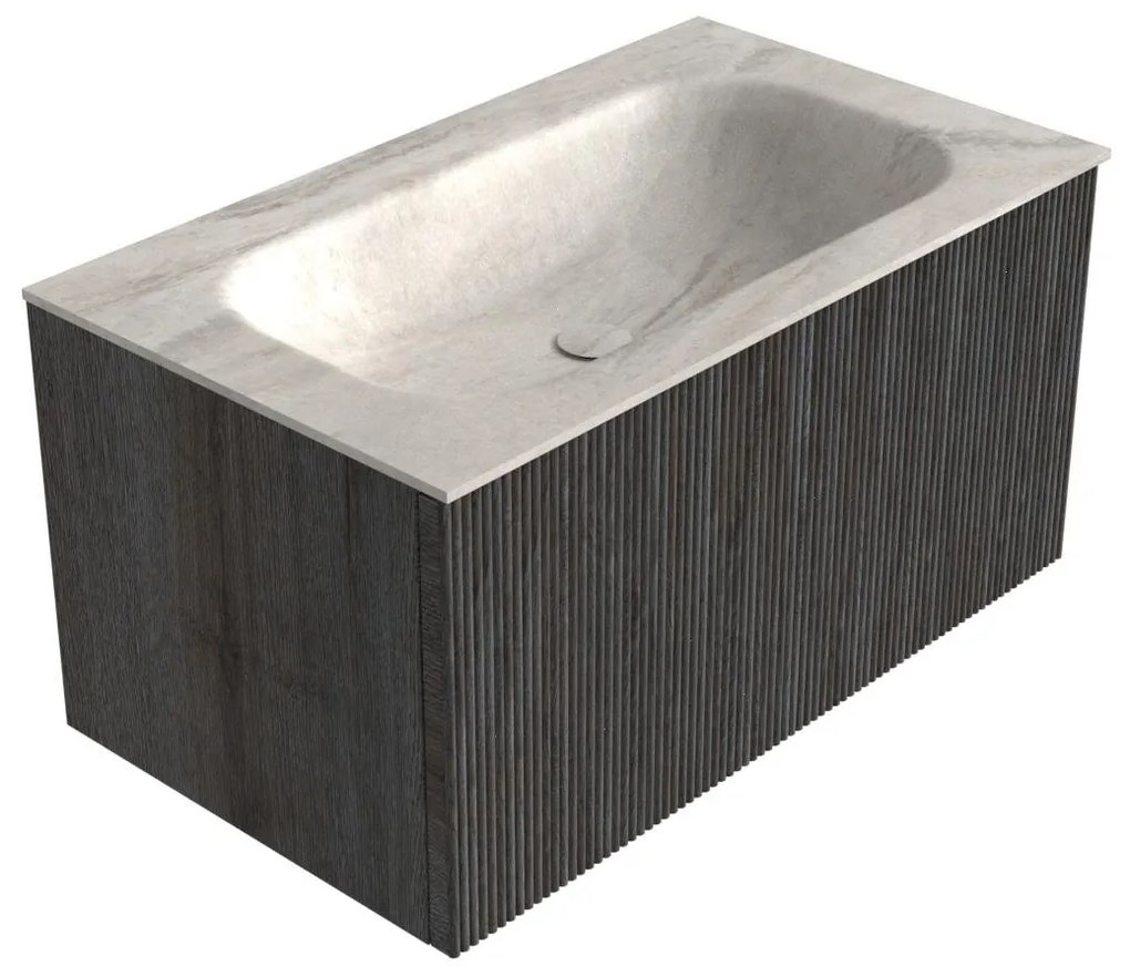 Mondiaz Kurve-dlux 80cm badmeubel shadow met 1 lade en wastafel big small midden zonder kraangat ostra