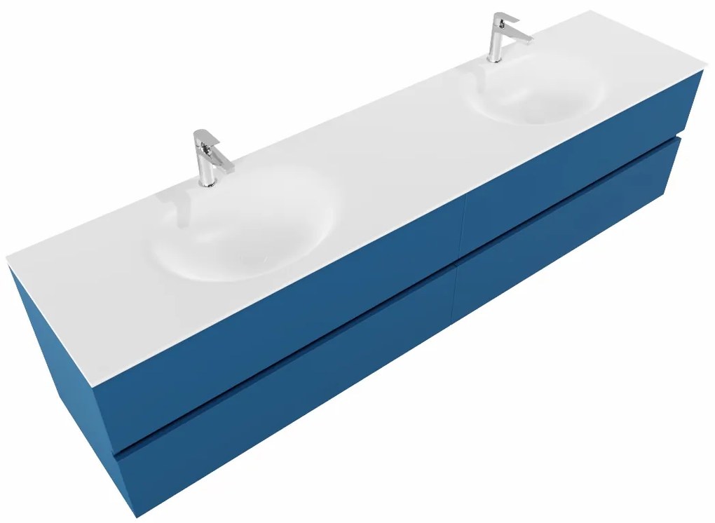 Mondiaz Vica 200cm badmeubel jeans 4 lades wastafel Moon dubbel met 2 kraangaten