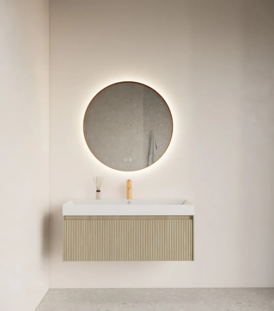 Gliss Design Athena ronde spiegel rosé koper 70cm met verlichting en verwarming