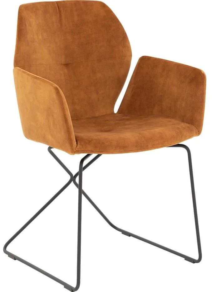 Goossens Excellent Eetkamerstoel Manzini cognac velvet stof met armleuning, modern design
