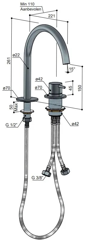 Hotbath Cobber 2-gats wastafelkraan zwart mat