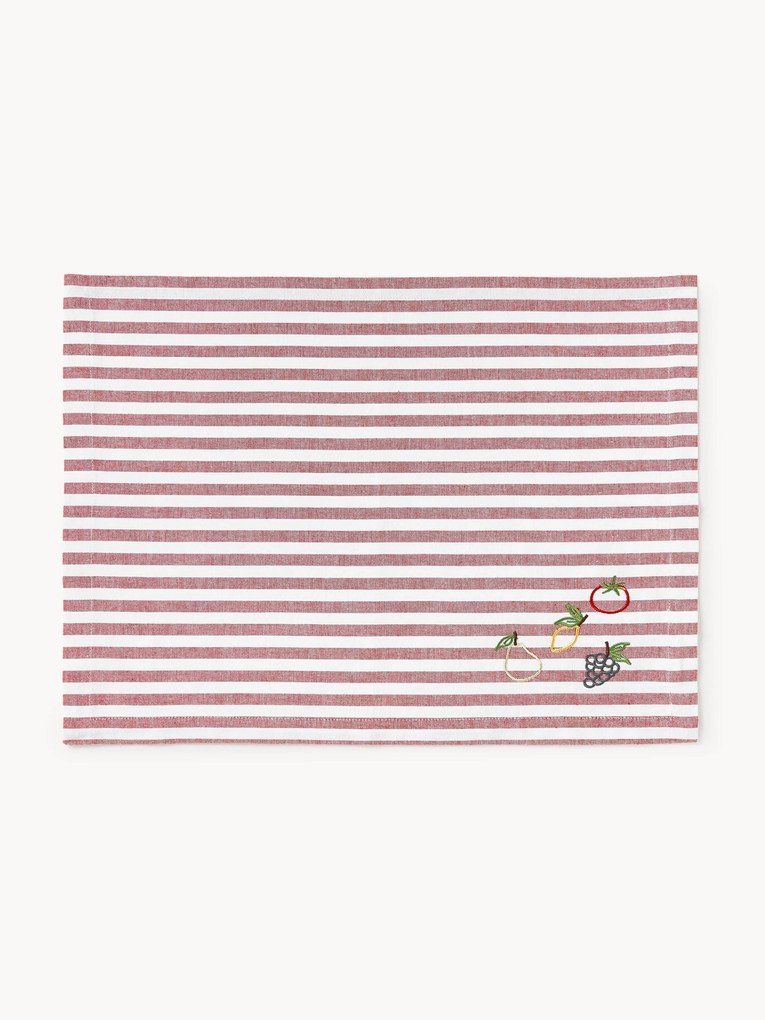 Gestreepte placemats Melony met geborduurde motieven, 2 stuks