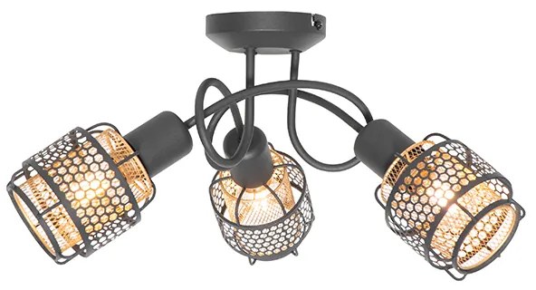 Design plafondlamp zwart met goud 3-lichts - Noud