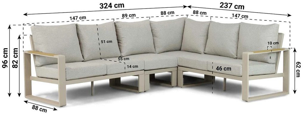 Hoek loungeset 6 personen Aluminium/Polywood (teakfinish) Taupe  Lifestyle Garden Furniture Lezo